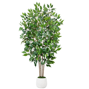 6 FT Artificial Ficus Tree with Planter & Natural Trunks, Faux Tree Indoor
