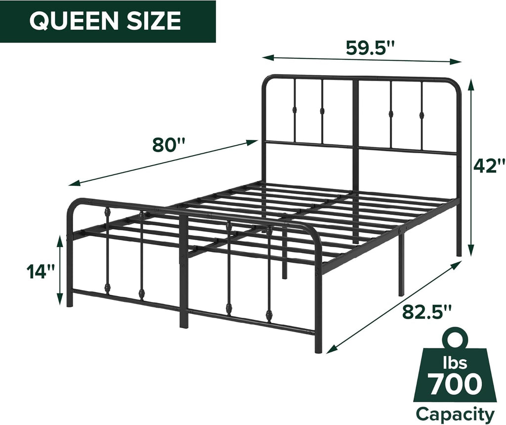 Leonardo Metal Platform Bed Frame, Victorian Spindle Style Headboard and Footboard, Heavy Duty Bed Base