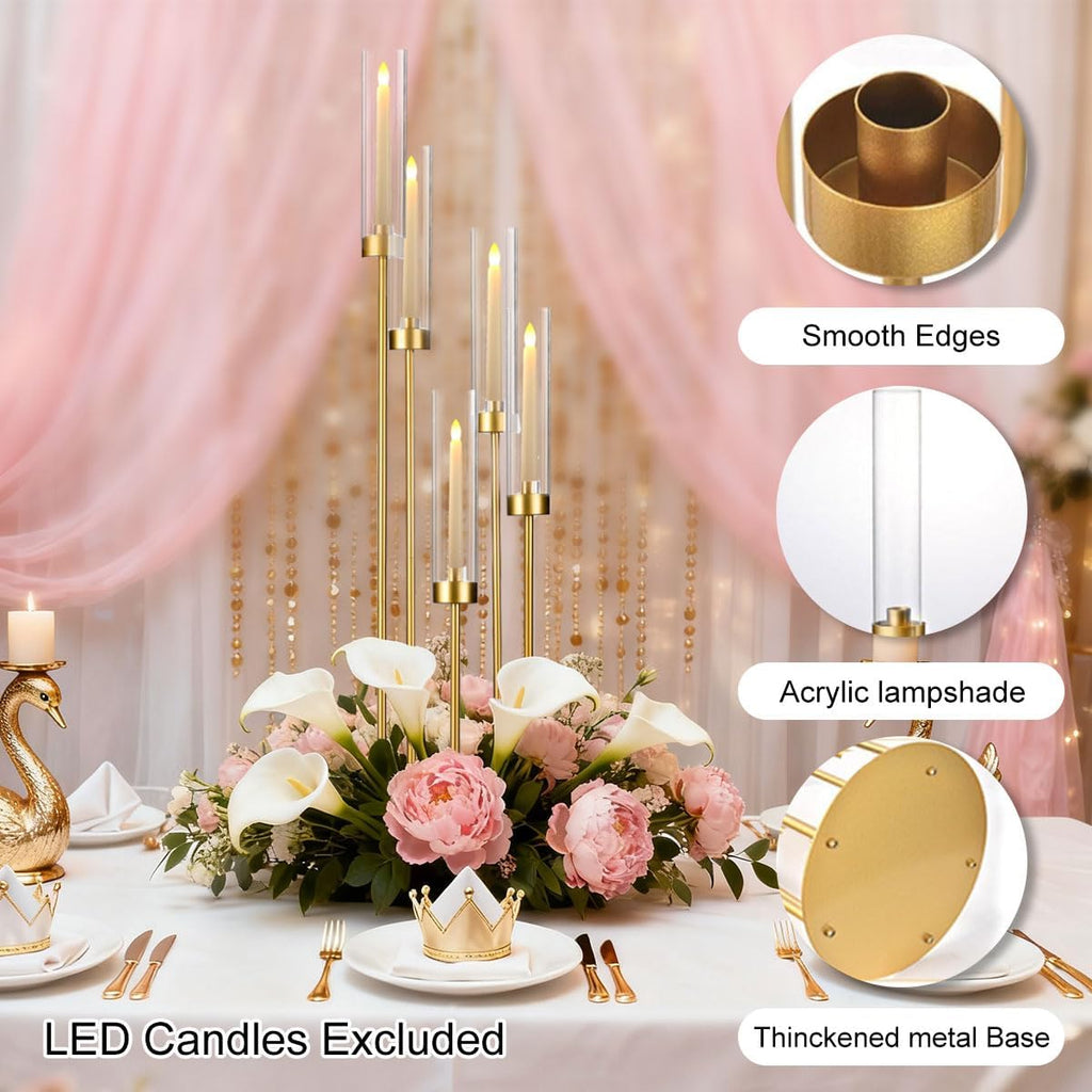 4PCS 5 Arm Candelabra Centerpiece for Table,Floor Candelabra with Acrylic Shadeersary Concert Reception Gifts