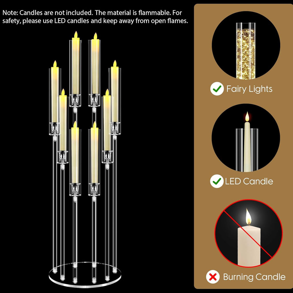 8 Arms Acrylic Candelabra Centerpieces for Tables Decortion,Clear Candle Holdercor,Candlesticks Holder with Lampshade