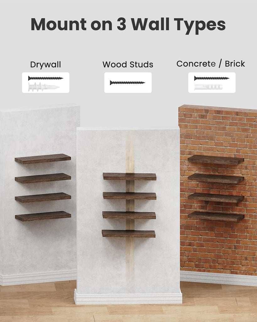 Floating Shelves, Paulownia Wood Wall Shelves /Living Room/Bedroom/Kitchen/Home Office, Natural Wood Floating Shelf