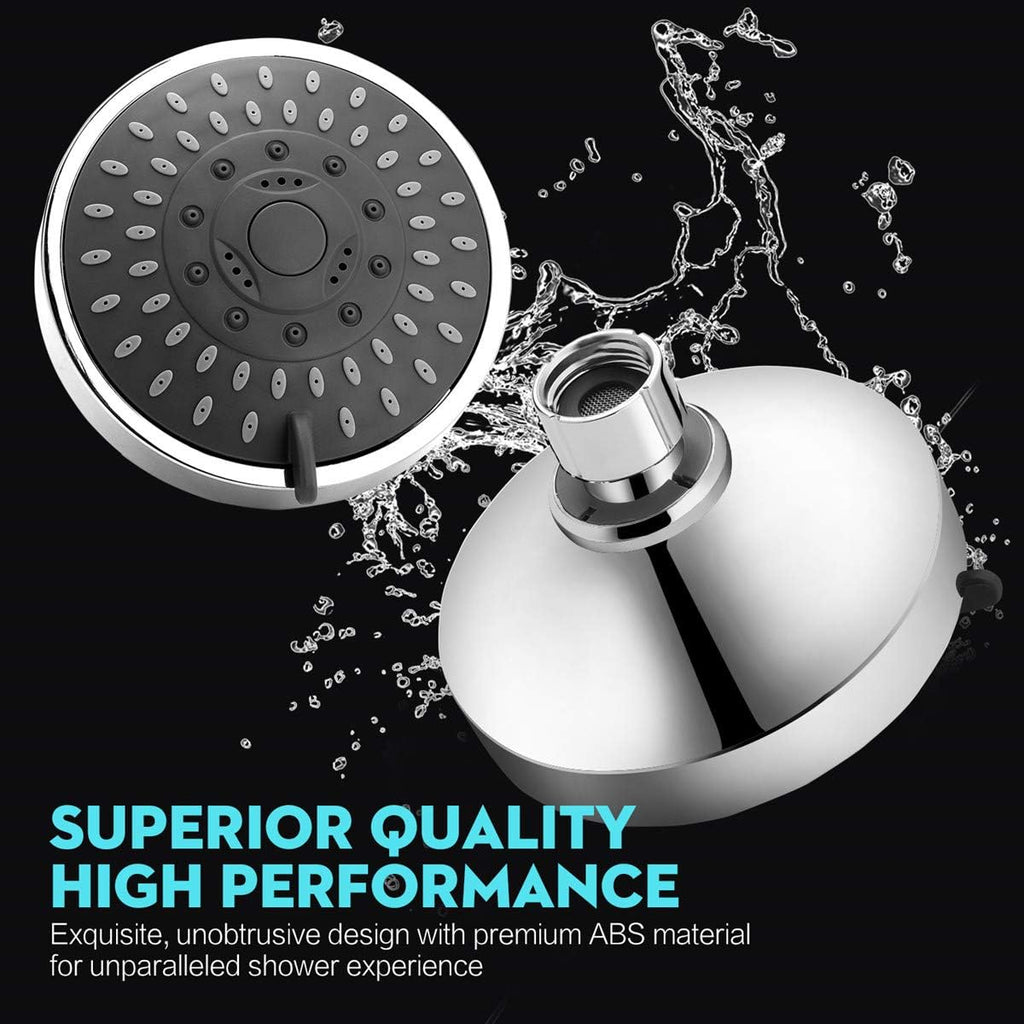 High Pressure Shower Head 5 Settings Fixed Showerhead 4 Inch High Flow Bathroom Showerhead with Adjustable Brass Ball