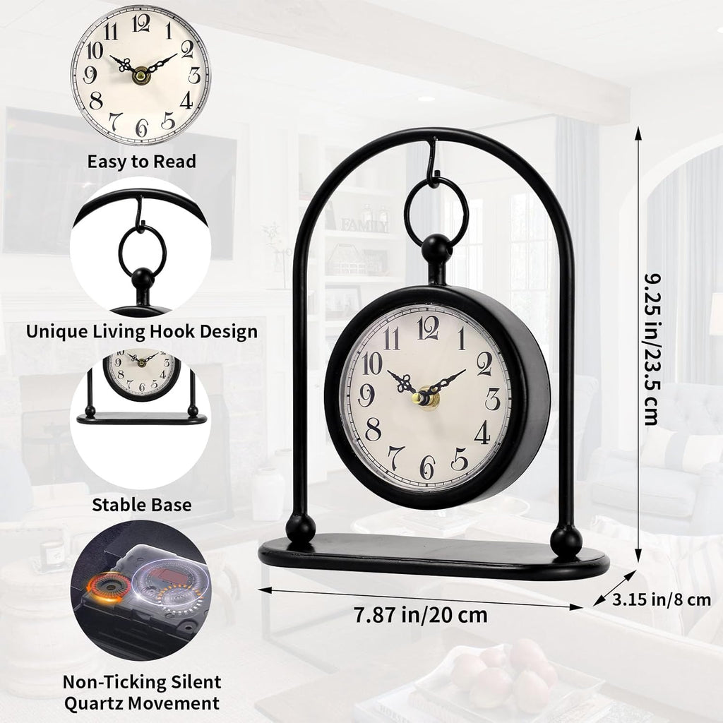 Vintage Metal Table Clock, Farmhouse Table Clock