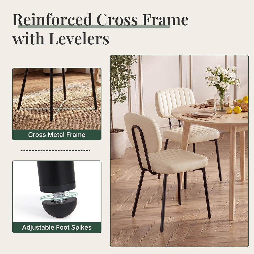 Dining Chairs Set of 2, Modern PU Leather Upholstered Kitchen Chairs with Metal Legs, Mid Century Shell Backrest Side