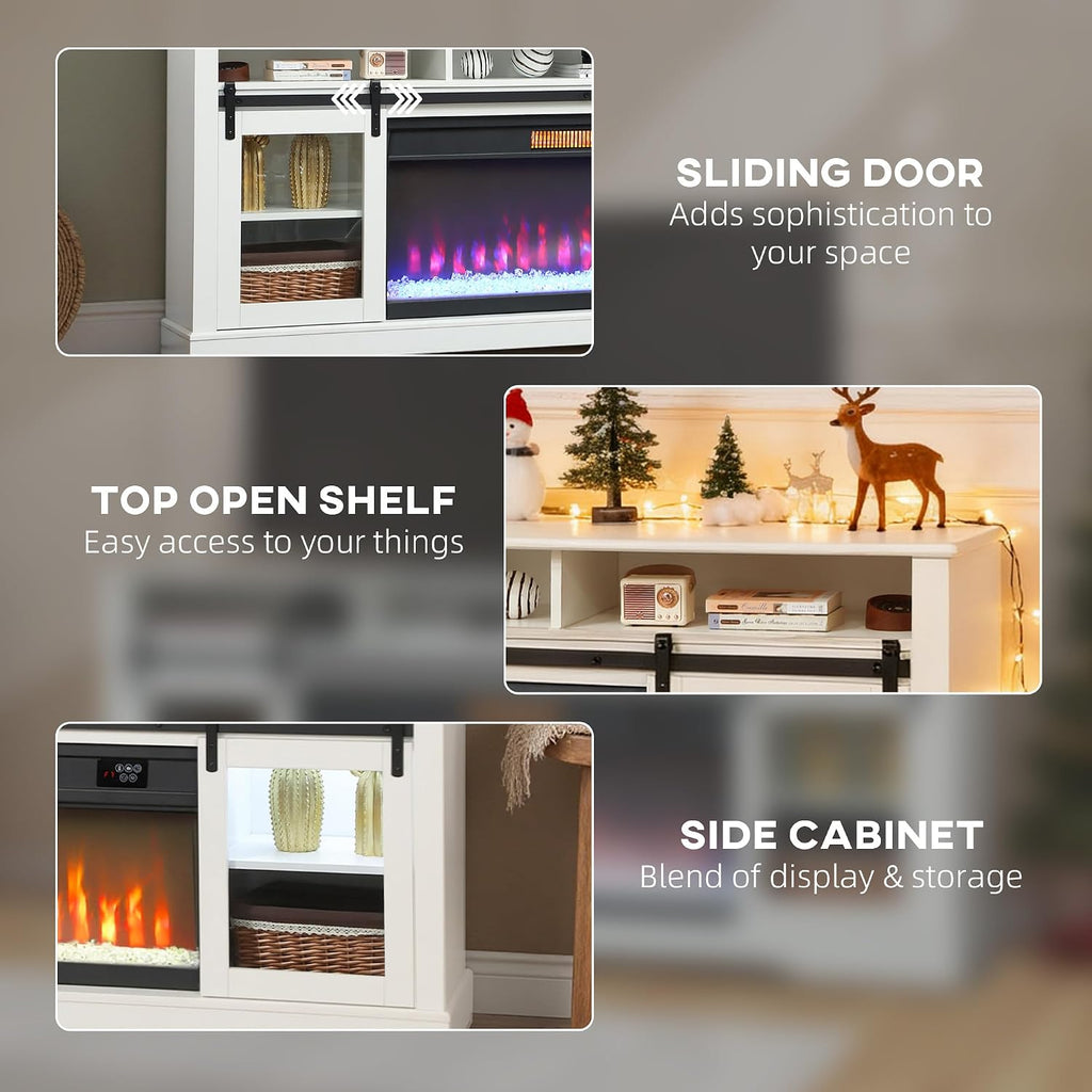 Fireplace TV Stand for TVs Up to 80 Inches, Modern Entertainment Center with 36" Glass Electric Fireplace & LED