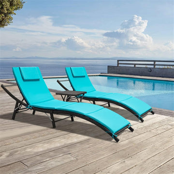 Lounge Chairs for Outside 3 Pieces Patio Adjustable Chaise Lounge Outdoor Wicker Lounge Chairs Set of 2 with Table
