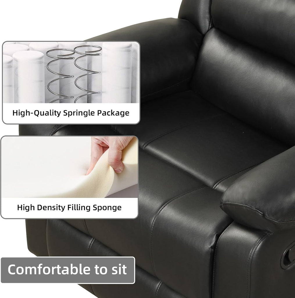 Manual Recliner Chair with Overstuffed Arm and Extra-Padded Back, Breathable PU Leather Reclining Chair for Adults