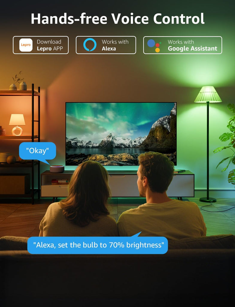 Smart Light Bulbs - WiFi & Bluetooth RGBWW Color Changing LED Bulb Works with Alexa & Google Assistant