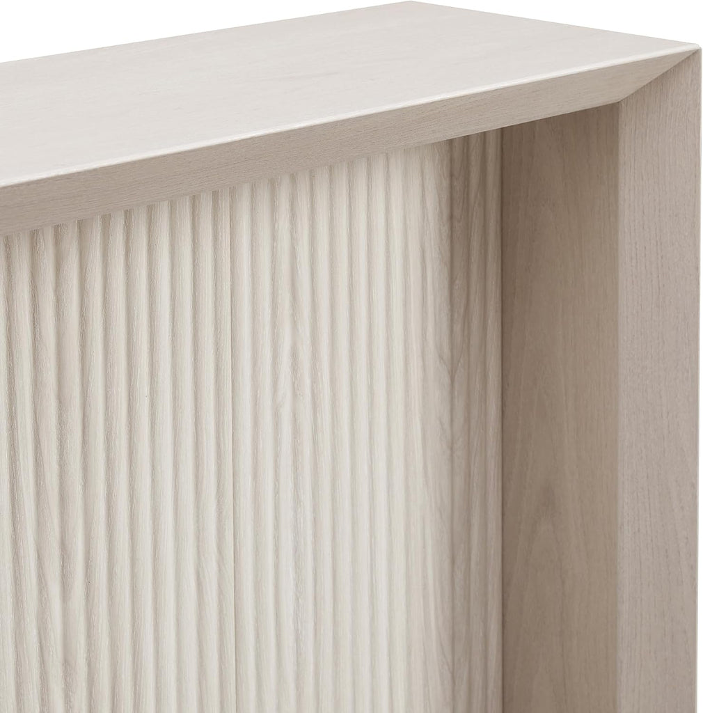 56" Fluted Wooden Rectangular Console Table Ribbed Entryway Table, Sofa Table , Couch, Hallway, or Office, Beech White