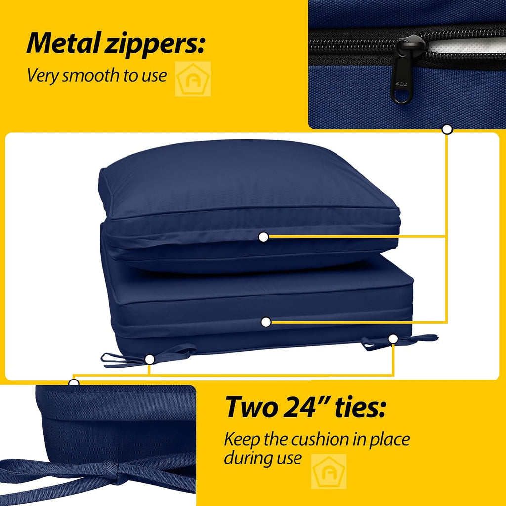Outdoor Chair Cushions, 24 x 24 x 5 + 19 inches, Set of 1 | Patio Furniture Replacement Seat Cushions