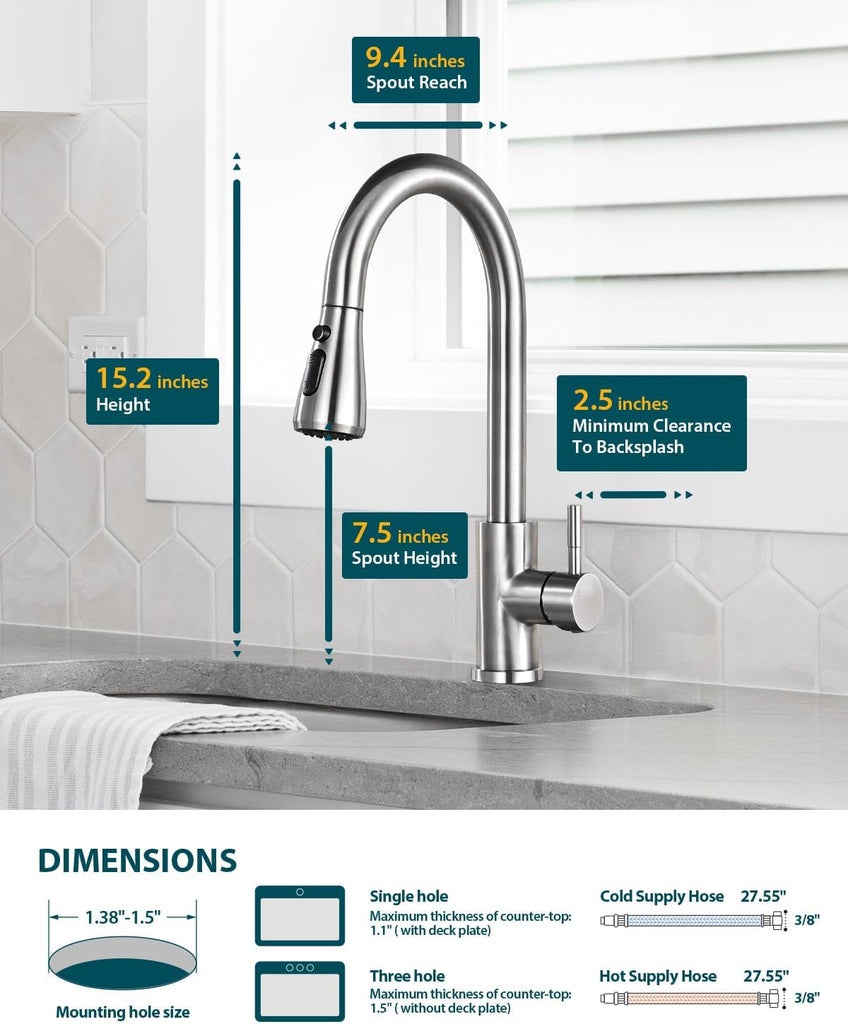 Kitchen Faucet with Pull Down Sprayer, Single Handle High Arc Kitchen Sink Faucet