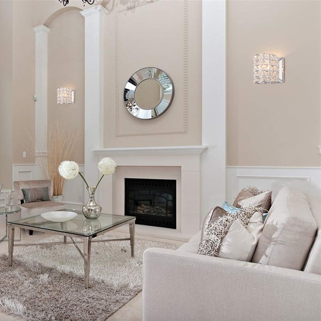 Modern Chrome Crystal Wall Sconces, Elegant Bathroom Vanity Wall Light Fixtures Bedroom Bathroom Hallway Entryway