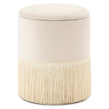 Round Storage Ottoman, Tassel Fringe Velvet Vanity Chair