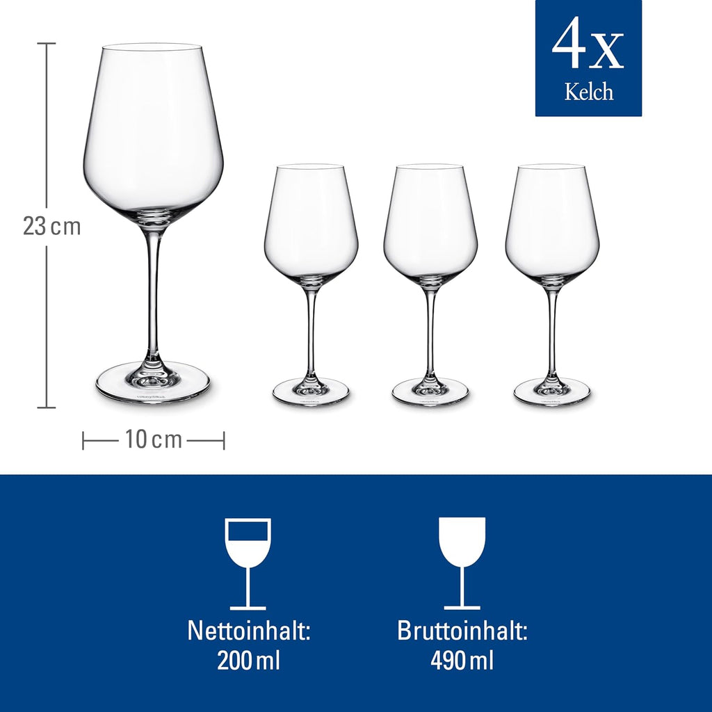 La Divina Collection Red Wine Glass, Set of 4, Crystal Glass, 15.75 oz Capacity, Clear