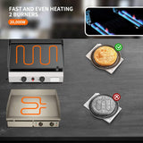 2-Burner Outdoor Propane Gas Griddle, 17-Inch Flat Top Grill, 20,000 BTU Portable Camping Griddle Station