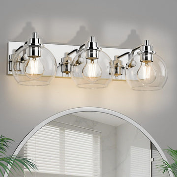 3 Light Bathroom Light Fixtures-Chrome Bathroom Vanity Lights, Modern Vanity Lights 3-Light Bathroom Lighting