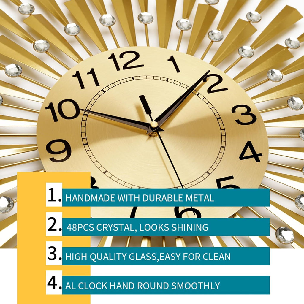 Large Wall Clocks for Living Room Decor Modern Gold Silent Wall Clock Battery Operated Non-Ticking for Bedroom