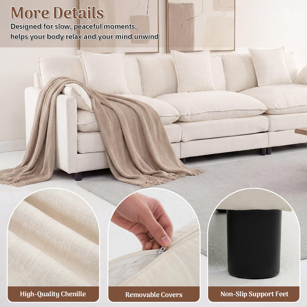 108" L-Shaped 3-Seater Modular Sectional Sofa with Ottoman