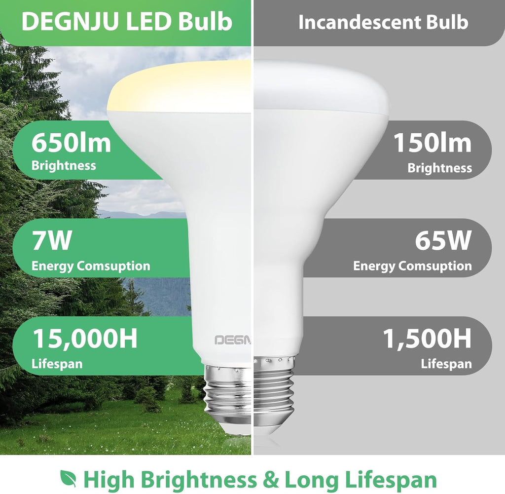 12 Pack BR30 LED Recessed Light Bulb, Dimmable Indoor Flood Light Bulbs CRI80 7W Equivalent 65W 2700K Soft White 650