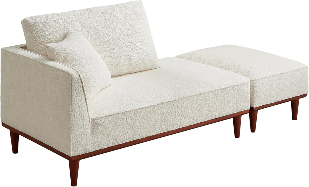 Modern Chaise Lounge Chair and Ottoman — White Boucle