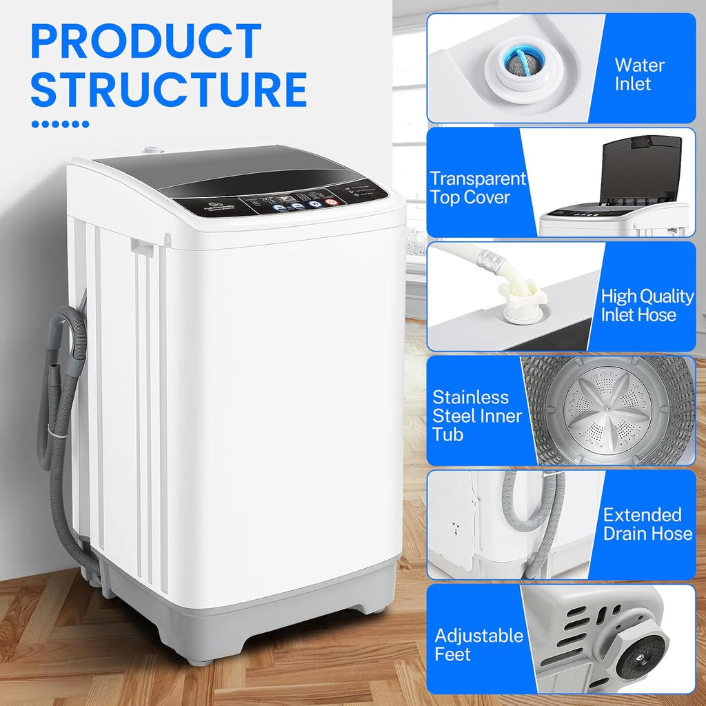 Portable Washing Machine 17.8Lbs Portable Washer 2.4 Cu.ft Full Automatic Compact Laundry Washer with 10 Programs 8