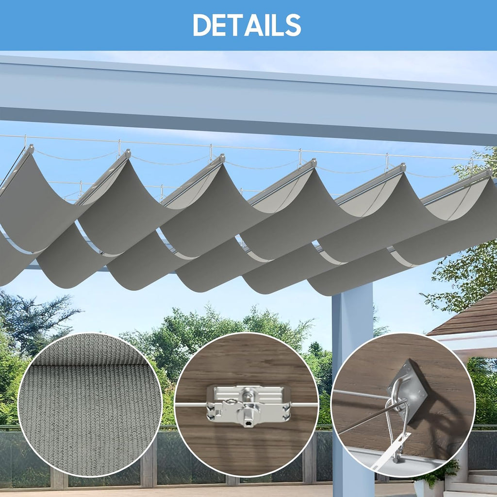 4.5'x18' Retractable Sun Shade Canopy, Wave Shade Sail with High-Density Polyethylene Fabric, Sliding Pergola Cover
