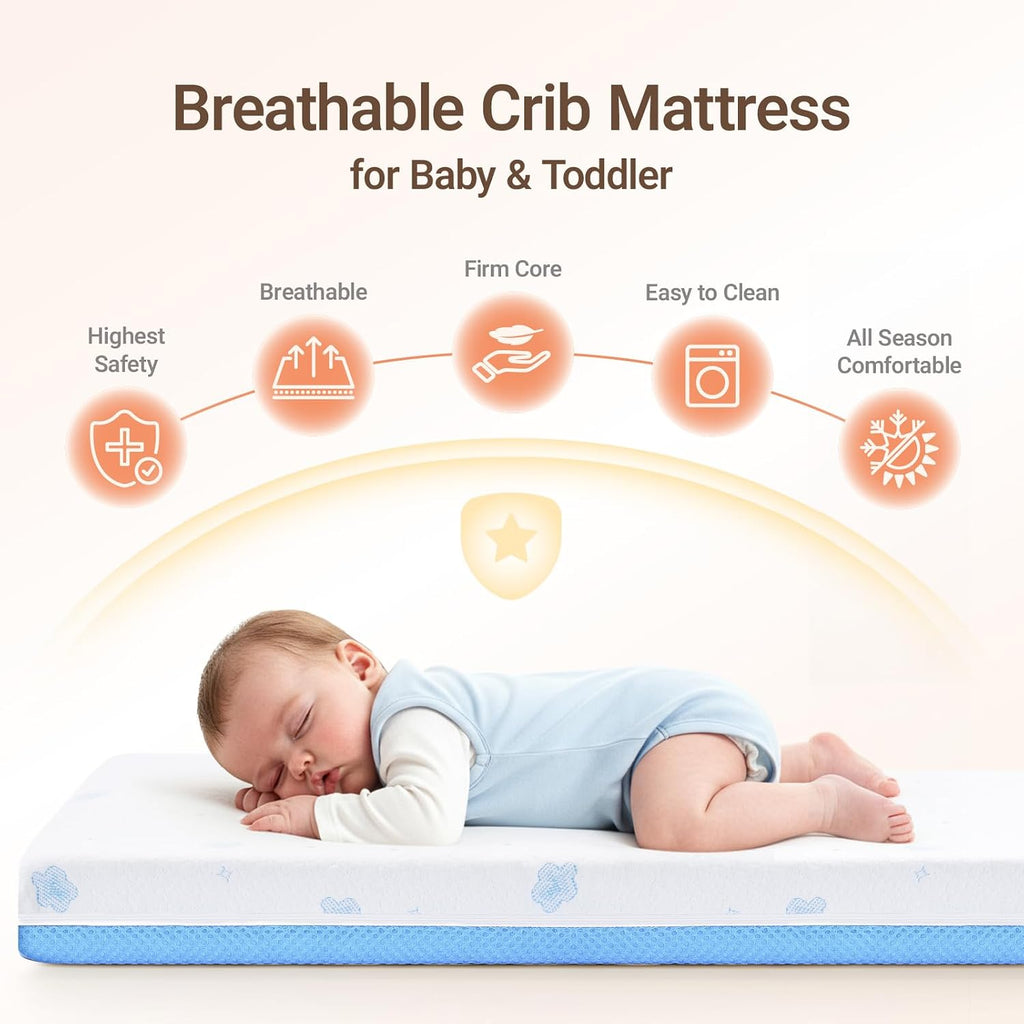 Mini Crib Mattress, 38" x 24" Dual-Sided Mattress | Fits Baby Mini Crib & Portable Cribs, Breathable & Firm