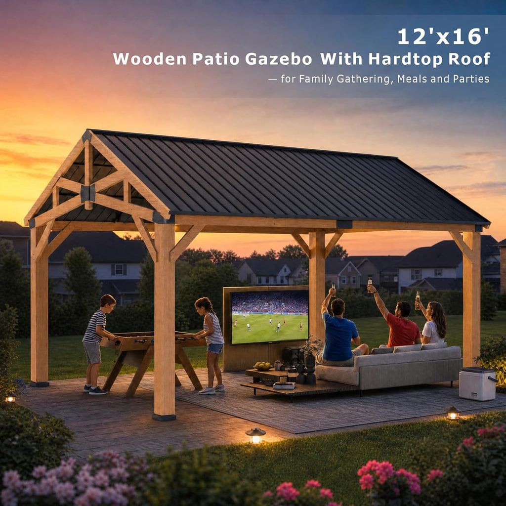 12' x 16' Cedar Wood Gazebo with Hardtop Galvanized Steel Roof