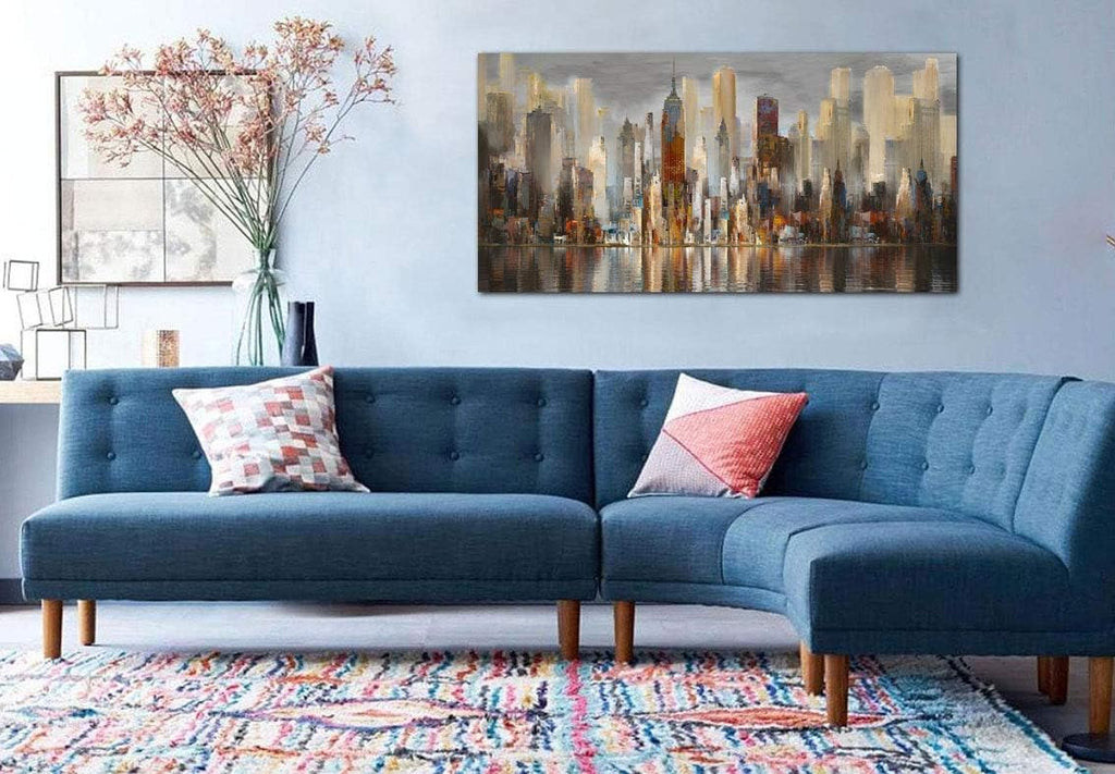 Wall Decorations Framed Large Cityscape New York Wall Decor Canvas Prints Abstract Brown City Theme Paintings Modern