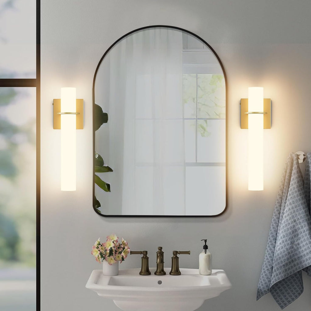 Hardwired Gold Wall Sconces Set of Two 5CCT Dimmable Modern Wall Sconce Bathroom Sconces UP and Down Wall Mount Light