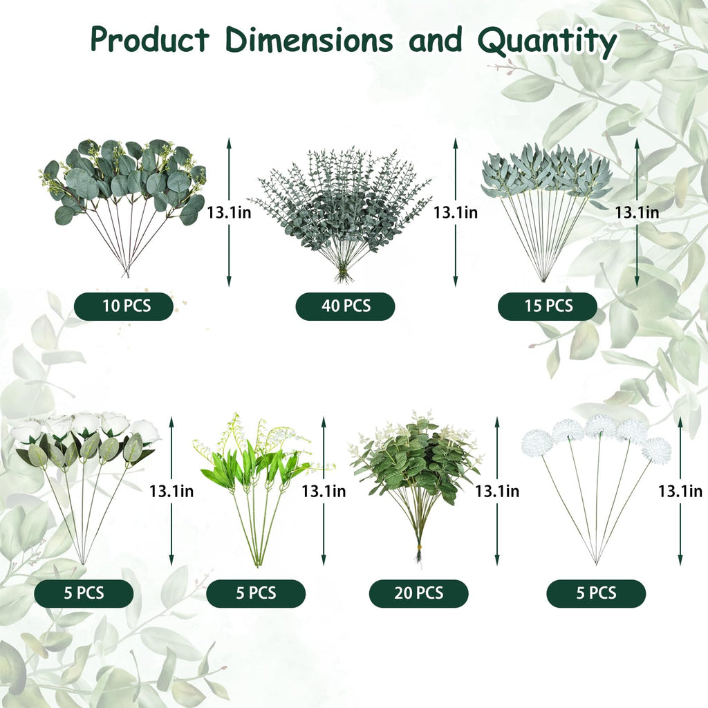 100 Pcs Mixed Eucalyptus Stems, Artificial Greenery for Vase