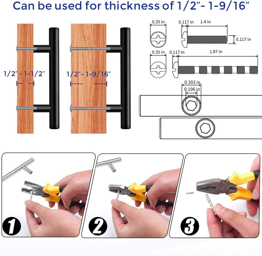 6 Pack | 5 Inch Cabinet Pulls Matte Black Stainless Steel Kitchen Drawer Pulls Cabinet Handles 5InchLength, 3Inch Hole