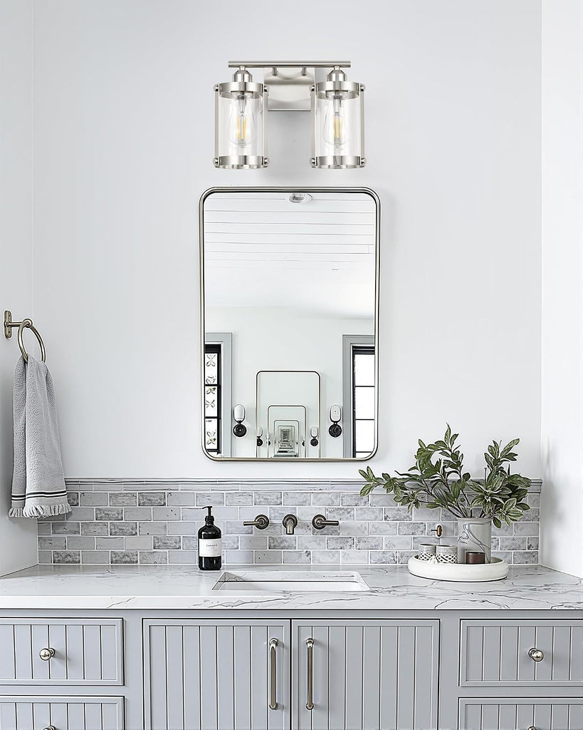 2-Light Brushed Nickel Bathroom Light Fixtures, 13.8 Inch Modern Bathroom Vanity Lighting Fixtures Over Mirror with