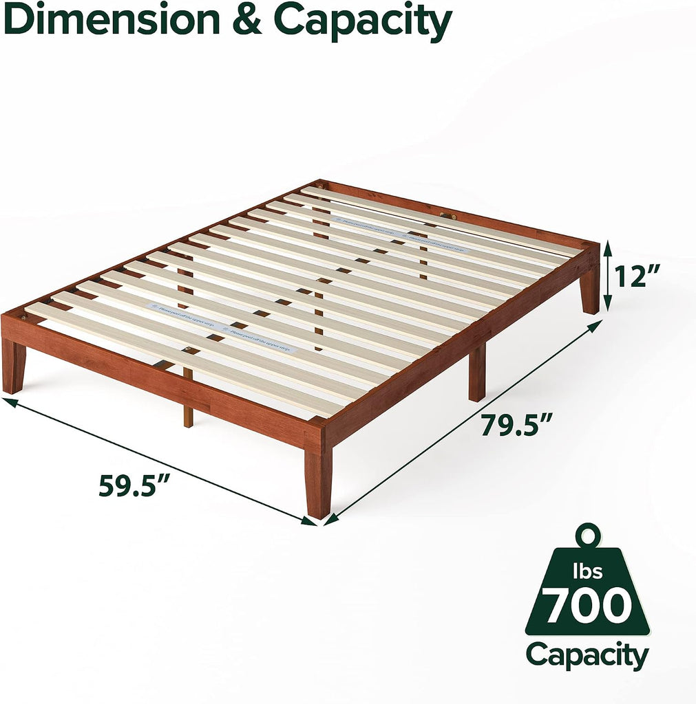Wen Wood Platform Bed Frame/Solid Wood Foundation/Wood Slat Support/No Box Spring Needed/Easy Assembly, Queen