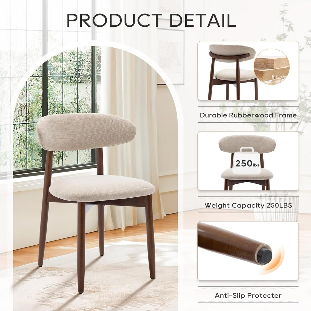 Wooden Dining Chairs Set of 4, Modern Fabric Upholstered Kitchen Side Chairs, Farmhouse Dining Room Chair with Foot