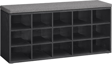 Shoe Bench, Storage Bench with Padded Seat, Entryway Bench with 15 Compartments, , 11.8 x 41.3 x 18.9
