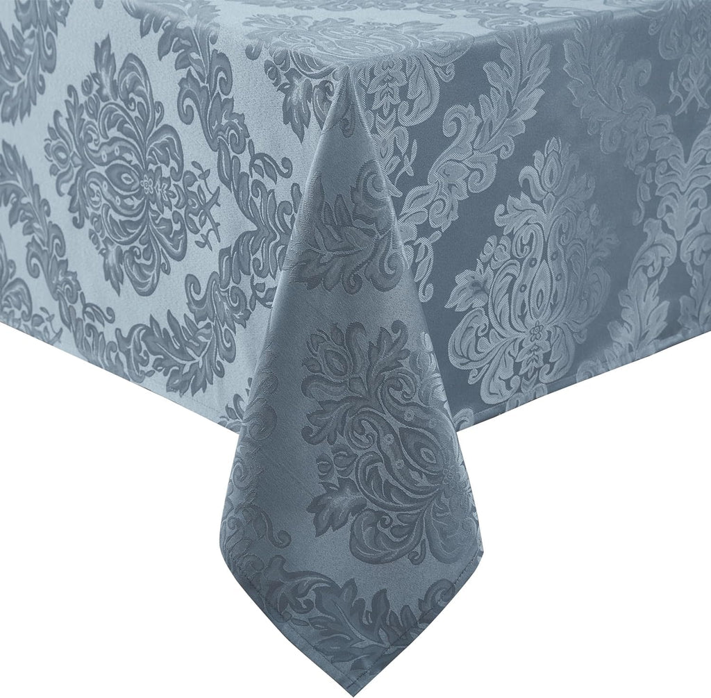 Barcelona Damask Fabric Tablecloth, 60 x 84 Inch Rectangle, Blue - No Iron, Soil Resistant Table Cov