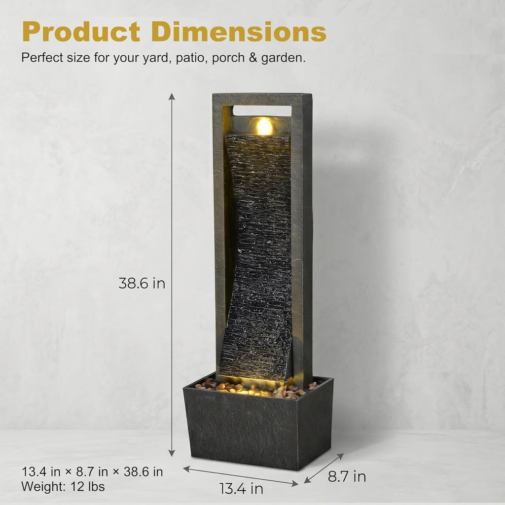 38.6" Tall Outdoor Water Fountain with LED Lights