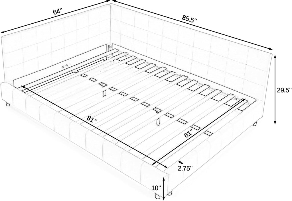 Queen Size Upholstered Daybed, Queen Corner Bed with L Shaped Headboard, Velvet Day Bed Floor Bed Frame Guest Room
