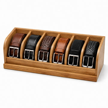 Acacia Wood Belt Organizer Box, 6 Grids Belt Rack for Closet and Drawer, Belt Storage Organizer and Displayer for Men
