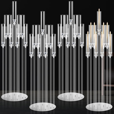 Tessco 4 Pcs 9 Arm 42.5" Acrylic Candelabra Table Centerpiece Floor Candelabras Clear Candle Holder with Removable