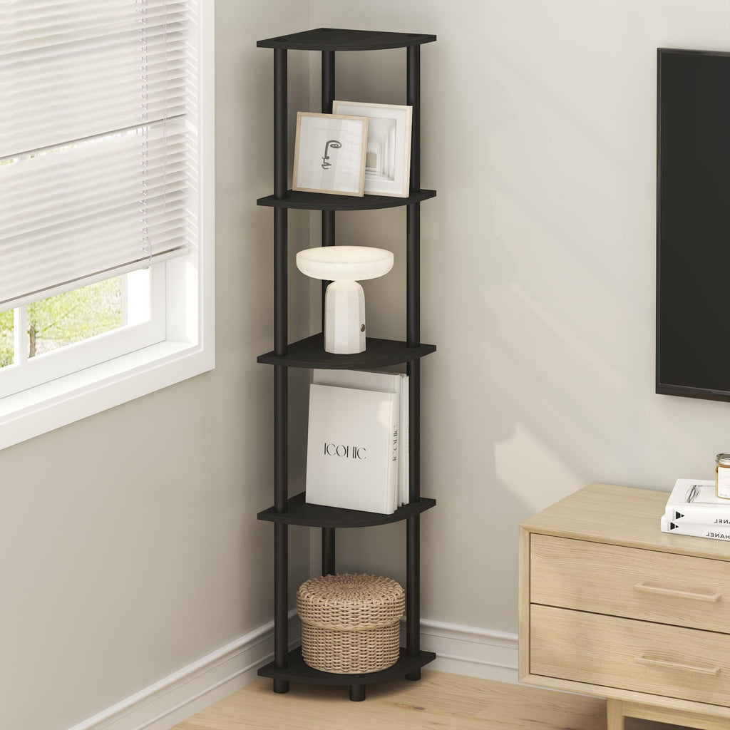 Turn-N-Tube Corner Shelf, 5-Tier Corner Bookshelf, Open Storage Shelves, for Organization and Storage, Living Room