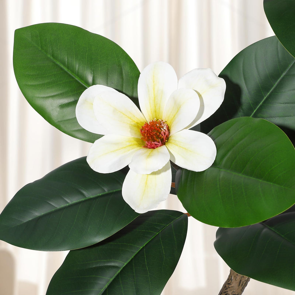 Rubber Tree 7 ft Artificial Tree in White Planter Pot, Indoor