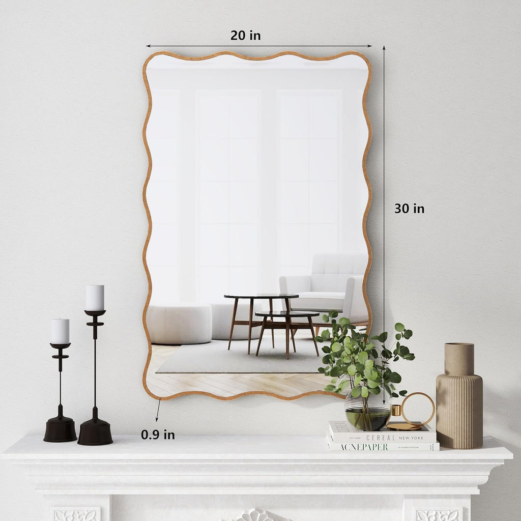 Wall Mirror Decorative, Antique Mirror Gold Wavy Mirrors 20x30” Irregular Mirrors Asymmetrical Ripple Wall Mirrors