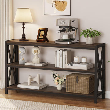 Console Table , Modern Entry Table with 3 Tier Shelves, Couch Tables Behind Sofa (55 Inch, Dark Walnut)