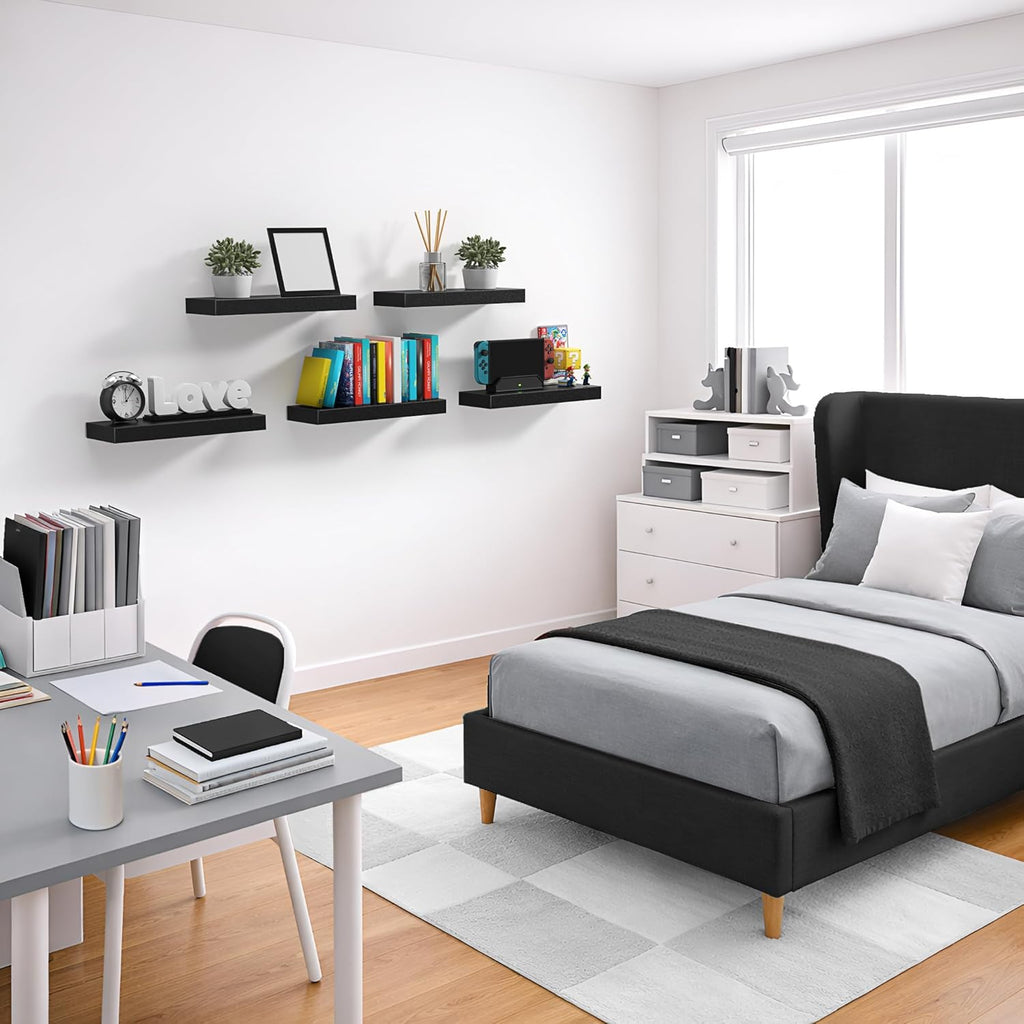 Floating Shelves for Wall - 16 Inch Floating Shelf & Wall Decor - Mounted Bathroom Shelves with Invisible Brackets