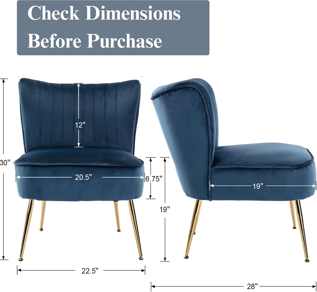 Velvet Accent Chair Set of 2 Comfy Living Room Chair Armless Slipper Chair Mid Century Side Single Sofa Chair with