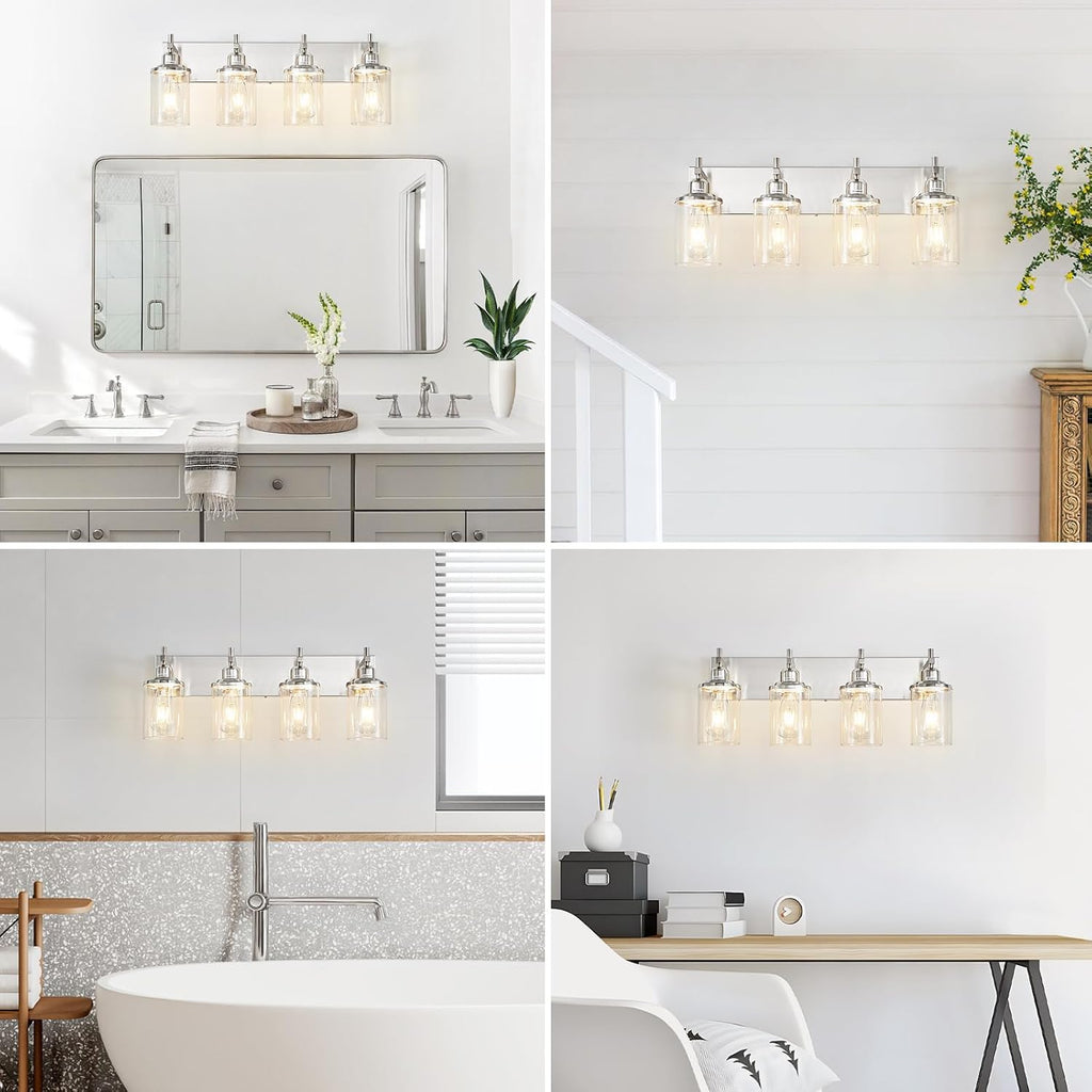4-Light Brushed Nickel Bathroom Light Fixture Over Mirror Modern Bathroom Vanity Light Vintage Wall Lighting with