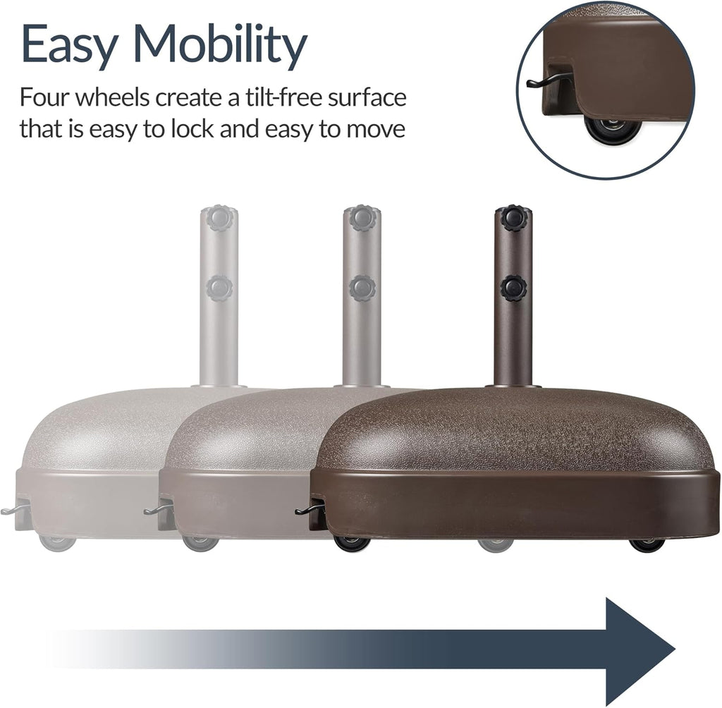 123lb Capacity Fillable Mobile Umbrella Base, Heavy Duty Market Stand Easy to move w/ 4 wheels - Dome Square Brown