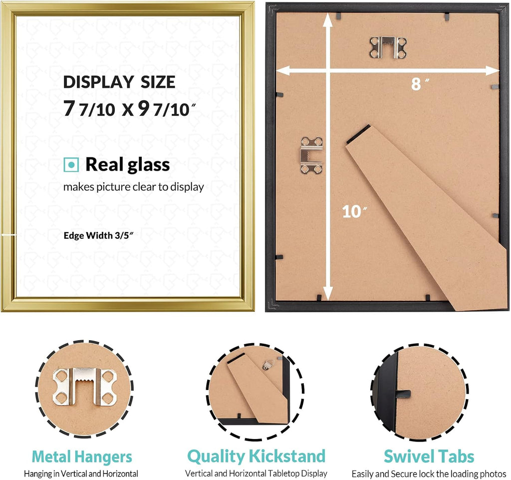 8x10 Picture Frames (6 Pack, Gold) Simple Designed Photo Frame with High Definition Glass for Wall Mount & Table Top